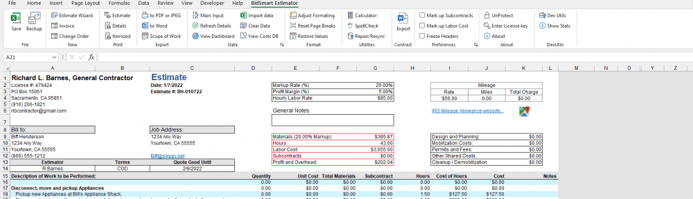 BidSmart Estimator